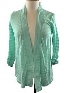 Tommy Hilfiger Light Blue Striped Knit Cardigan Women's XS Roll Tab Sleeve - Picture 1 of 12