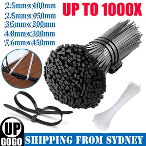 100/200/500/1000PCS Cable Ties Zip Ties Nylon UV Stabilised Bulk Black Cable Tie - Picture 1 of 35