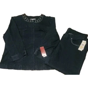 JM Collection ~ Two (2) Piece Outfit ~ Dark Denim Blue Jean ~ Womens' Size 14 - Picture 1 of 10