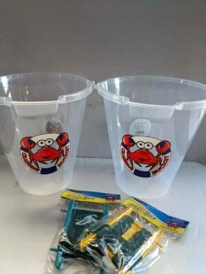 KANDY TOYS 2 x Large 9" Crab Bucket & 2 x 11m Safety Crab Line Beach Sand Pit