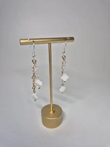 Natural Faceted Clear Quartz And Clover-shaped Shell Stainless Steel Earrings - Picture 1 of 11