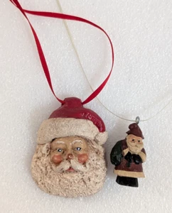 Vtg Lot of 2 Resin Red Santa Face Christmas Holiday Ornaments - Picture 1 of 7