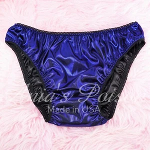 Sissy Foil Satin Panties for MEN - Blue Metallic shiny Full Cut Bikini panties - Picture 1 of 4