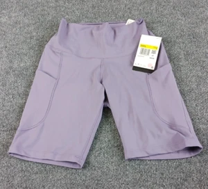 NIKE ONE WOMENS HIGH RISE BIKER SHORTS 8" LENGTH WITH POCKETS PURPLE SMALL - Picture 1 of 7