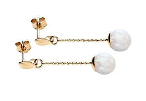 9ct Yellow Gold Fiery Opal Ball Dropper Stud Earrings - Solid 9k Gold - UK Made - Picture 1 of 6