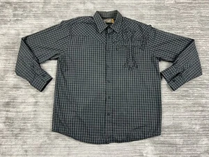 Retrofit Shirt Mens Large Black Plaid Cross Button Front Longsleeve Casual - Picture 1 of 13