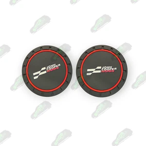 Mini R53 R56 F56 JCW Interior Cup Holder Mats Anti-Slip Black Red (New Logo) x2 - Picture 1 of 10