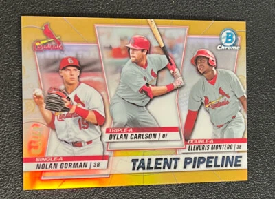 2020 Bowman Chrome CARLSON MONTERO GORMAN Talent Pipeline Gold #d 42/50 Z - Image 1 of 4