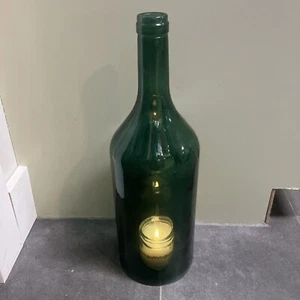 Large 18” in. Green Glass Wine Bottle Candle Cover Mid-Century Modern - Up Cycle - Imagen 1 de 23