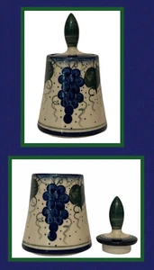 POLISH POTTERY UNIKAT SUGAR BOWL WITH LID Grapes Hearts Green Blue - Picture 1 of 7
