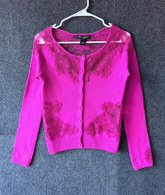Vintage Betsey Johnson New York Lace Cut-Out Angora-Lambswool Cardigan Sweater S - Image 1 of 4