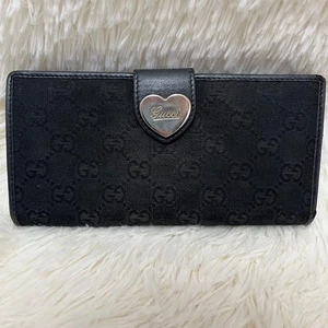 Gucci Lovely Heart GG Canvas Black Long Wallet Accessories elegant E988 - Picture 1 of 9