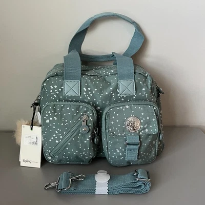 Kipling Snowflake Green Defea Nylon Medium Convertible Schultertasche Neu mit Etikett - Bild 1 von 4
