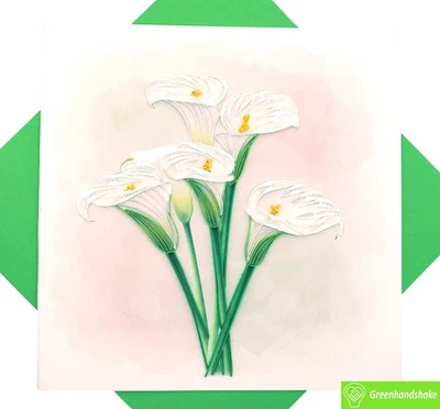Elegante tarjeta de felicitación Calla Lily Quilling - arte hecho a mano dedicado único Foto 1 de 4