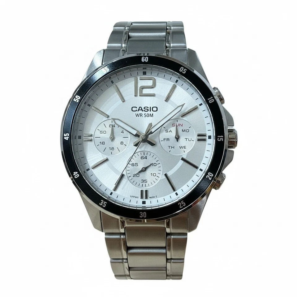 Casio Orologio Uomo Acciaio Multifunzione Quadrante Bianco MTP-1374D - Immagine 1 di 1