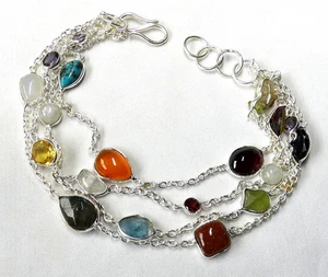 Karneol. Labradorit, Granat, Turmalin, Citrin, Türkis usw. Armband 925 Silber - Bild 1 von 14