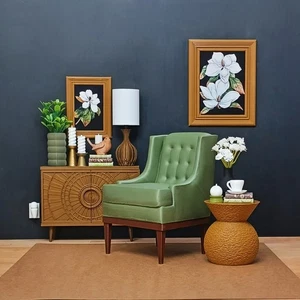 grüner STUHL Wohnzimmer PUPPENMÖBEL Bibliothek LOUNGE Sitz 1/6 Maßstab für BARBIE - Bild 1 von 4