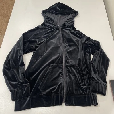 Jones NY Velvet Zip Up Hoodie Black L - Image 1 of 3