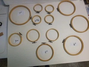 12- Round Wood Embroidery Hoops Cross Stitch Screw Tension,1-7,3-6,1-5,3-4,4-3" - Picture 1 of 9