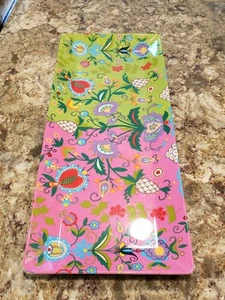 Melamine Ware Rectangle Serving Tray Large 19"x7.5" Hot Pink/ Lime Green/Flowers - Picture 1 of 8
