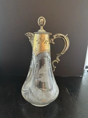 Старинный викторианский травленый кувшин для кларета с головой бахуса - Изображение 1 из 4