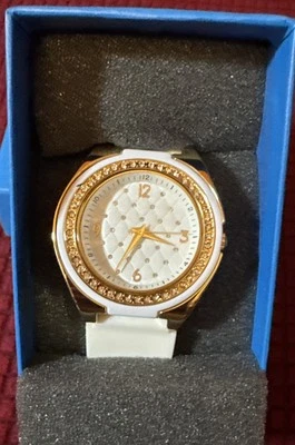 Adrianne Vittadini Watch Ladies  Gold/White W Crystal Bezel .Needs Battery - Image 1 of 4
