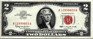 1963 $2 Red Seal (FANCY SERIAL # A12999803A ) Legal Tender VF-CVF-Fr. 1513 - Picture 1 of 3