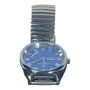 STAUER HERRENUHR, BLAUES ZIFFERBLATT, TAG & DATUM, 3 ATM WASSERDICHT, EX WORK ZUSTAND - Bild 1 von 8