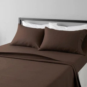 Amazon Basics Lightweight Microfiber Queen 3 Piece Bed Sheet Set Chocolate - Picture 1 of 6