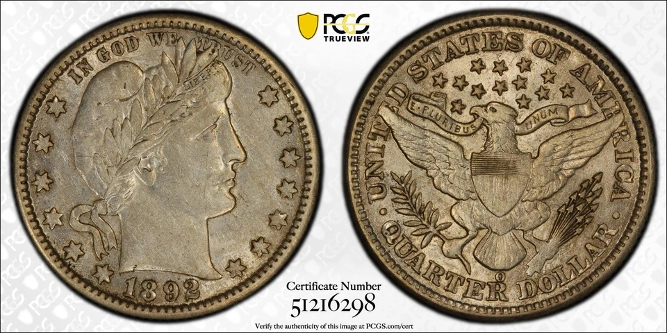 1892-O 25C Barber Quarter PCGS AU53 - Image 1 of 1