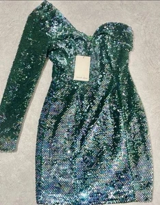 Lavish Alice Mini Dress Size 6 Sequins Single Sleeve Brand New With Tags - Picture 1 of 9