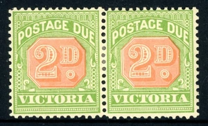 Victoria 1896 QV 2p hell scharlachrot & gelbgrün fälliges Paar SG #D12a postfrisch H39 - Bild 1 von 6
