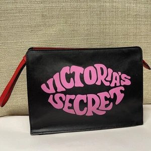 VICTORIA'S SECRET Pink Red Black "JUST ADD LIPSTICK" MAKE UP Clutch Bag NEW - Picture 1 of 5