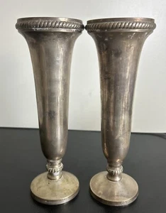 2 Gemüse Keramik Scheune Trompete Vase silberfarben Patina Hochzeit Kirche Blumen 10" - Bild 1 von 6