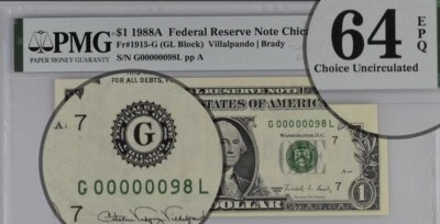 Low Serial 89 Year 1988A PMG64EPQ Birthyear 1988 - Image 1 of 3