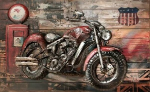Metall - Wandbild "Rotes Motorrad - Beast" mit Holz - Bild 1 von 1