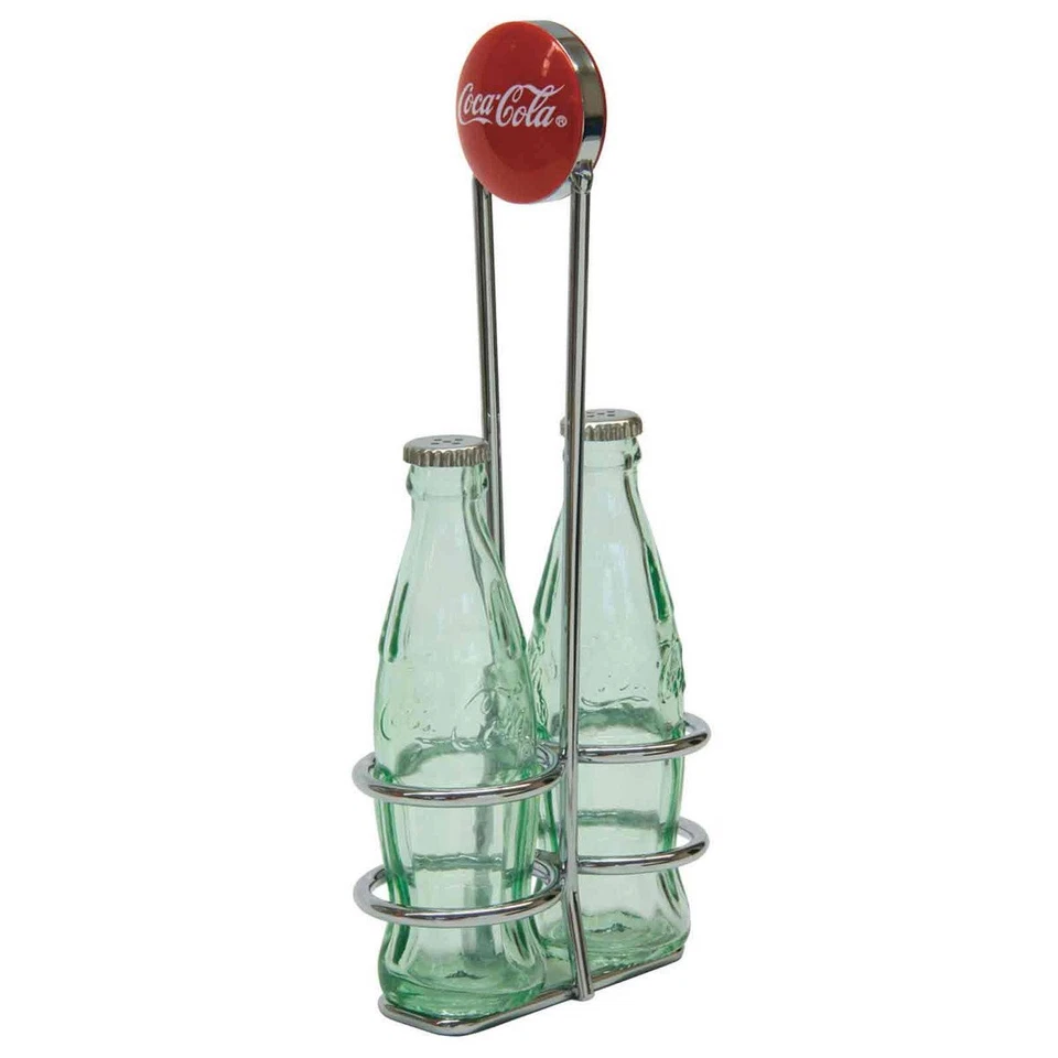 Shakers de sal e pimenta TableCraft 1 oz Coca-Cola | Vidro colorido verde com retrô  - Imagem 1 de 1