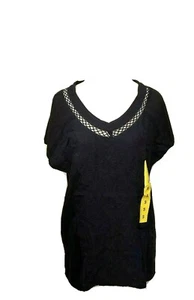 Gloria Vanderbilt Womens Shirt Blouse Small Navy Hi Low Embroidered Cotton NEW - Picture 1 of 9