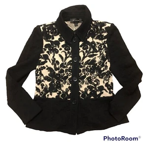 St. John Jacke Blazer Jacke Damen Gr. 2 schwarz elfenbein Blumenmuster - Bild 1 von 9