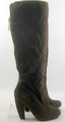 BAMBOO 棕色 4 英寸高跟圆头后拉链及膝靴女式 10 码 — 第 1/4 张图片