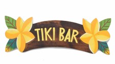 Schild 50cm Tiki Bar Holzschild mit Frangipani Blüten Blumen Hawaii Mauii