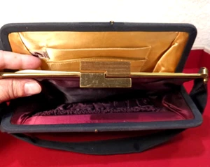 VINTAGE GARAY SCHWARZ DOPPELTE ÖFFNUNG 2-SEITIG KNOPFVERSCHLUSS HANDTASCHE 2 GETÖNTE FÄCHER - Bild 1 von 12