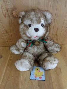 Weihnachten Teddybär 14 Zoll braun Spitze weiß Vintage Schlitten Glocke am Hals Schleife  - Bild 1 von 3