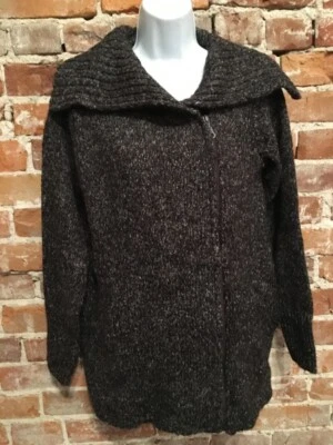 Cardigã suéter Lisa Rinna cinza com zíper frontal XS colarinho canelado novo - Imagem 1 de 4