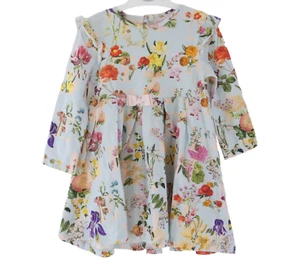 Ted Baker Dress Blue Floral Baby Girl Babydoll Long Sleeve Toddler 12 18 months - Picture 1 of 14
