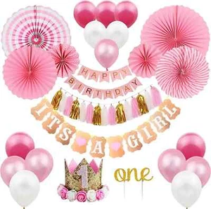 Baby 1. Geburtstag Deko für Mädchen - Baby Erster Geburtstag Party Rosa Set - Bild 1 von 6