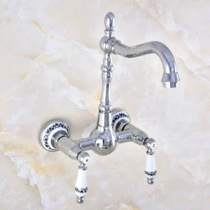 Grifo fregadero de cocina cromado pulido montaje en pared baño grifos mezcladores de dos asas - Imagen 1 de 7