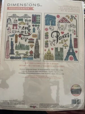 Juego de 2 puntos de cruz contados dimensiones 5"X7" Nueva York y París 14 unidades Foto 1 de 4
