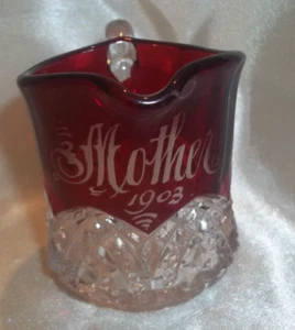 Ruby Flashed Pattern Glass Syrup Pitcher or Creamer 1903 MOTHER - Picture 1 of 5