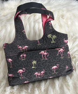 Lustige und süße FLAMINGO Beuteltasche Handtasche Donna scharf gesteppt schwarz und pink leicht - Bild 1 von 5